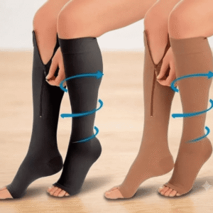 Medias Compresión V2 Anti Varice Cremallera Negra Y Biege Talla S/m